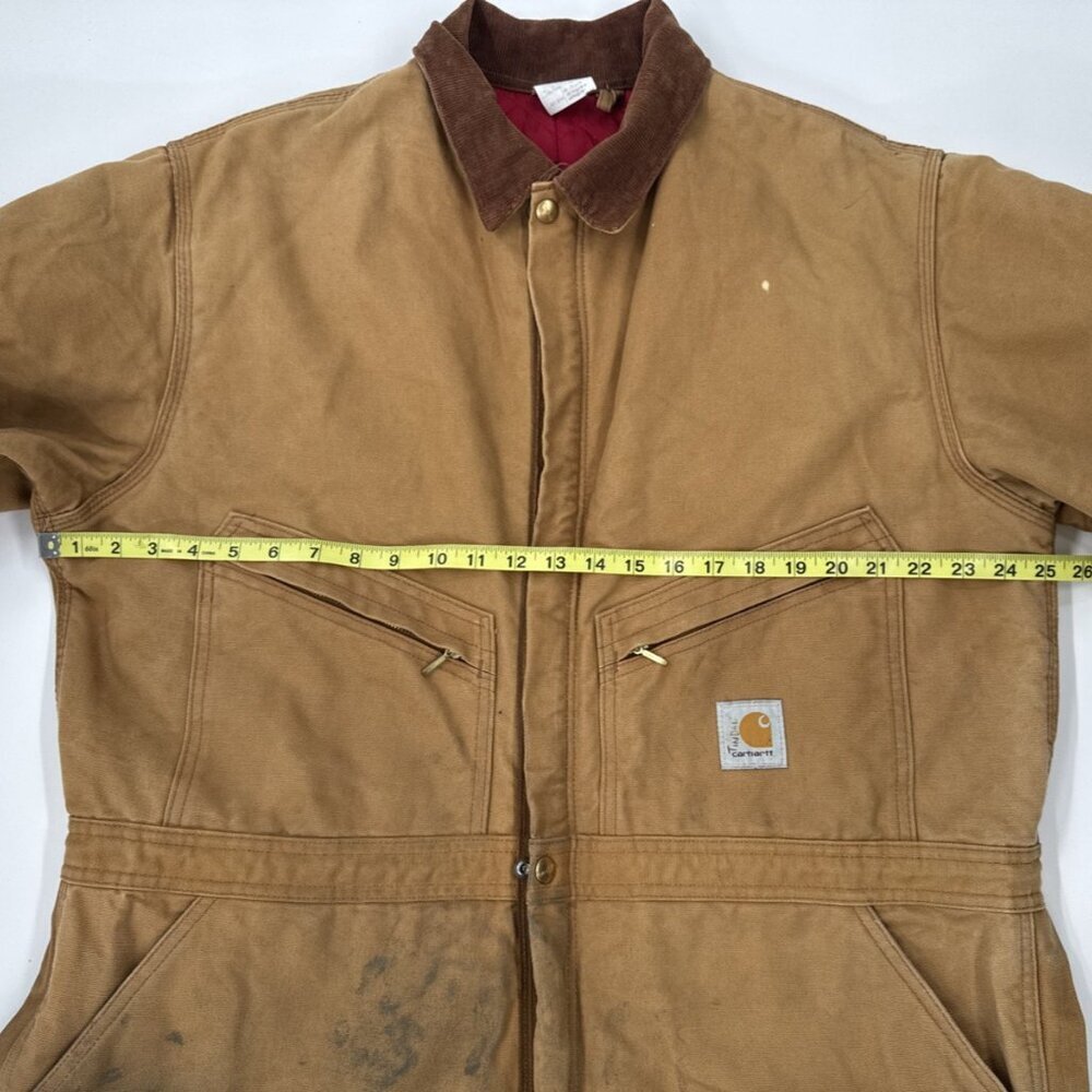 Vintage Carhartt Coveralls Quilted Insulated Duck Tan Mens 48 Red Lined X01 BRN - Picture 7 of 16